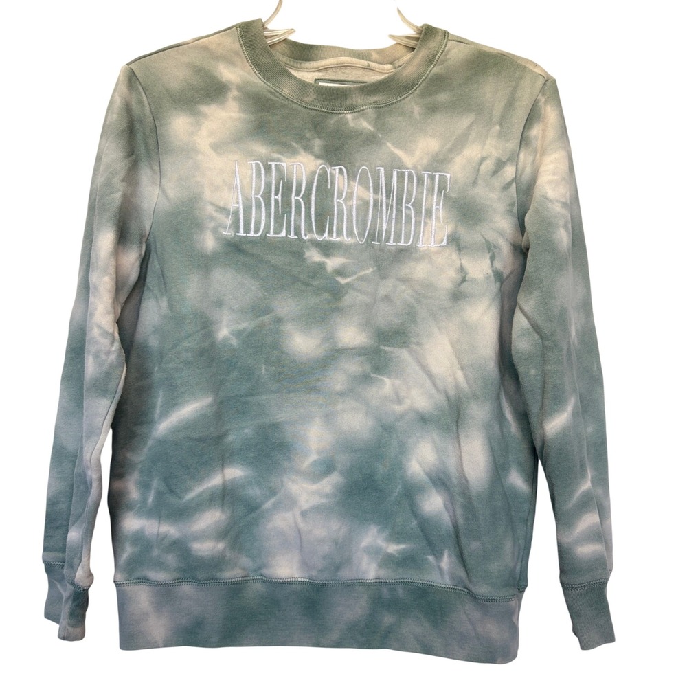 Abercrombie Kids Tie Dye Sweatshirt Embroidered Logo Green Cream Size 13 14